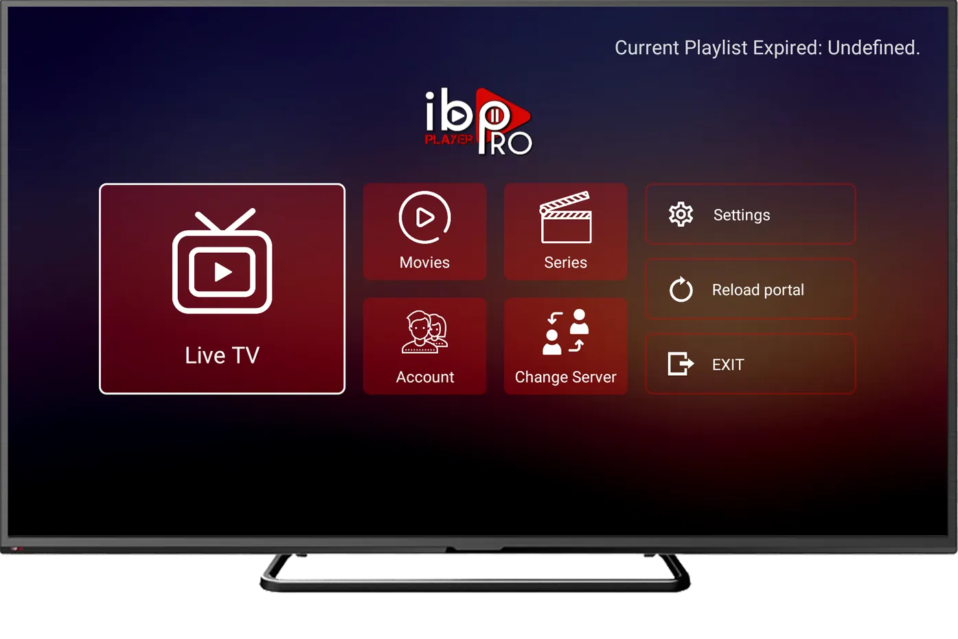 Interface de l'application IBO Player Pro sur Smart TV